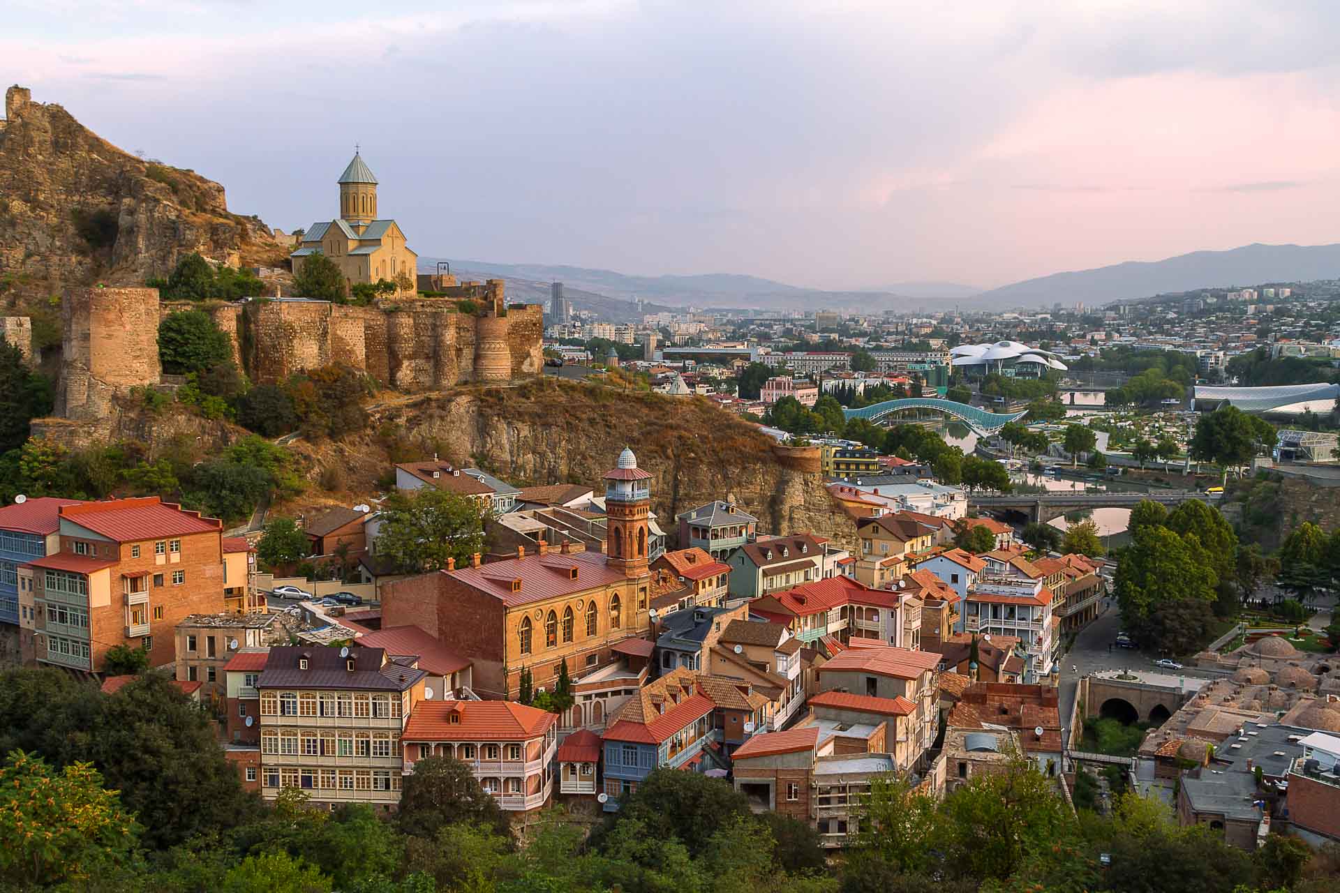 The Narikala Castle in Tbilisi overlooking the capital city of Georgia